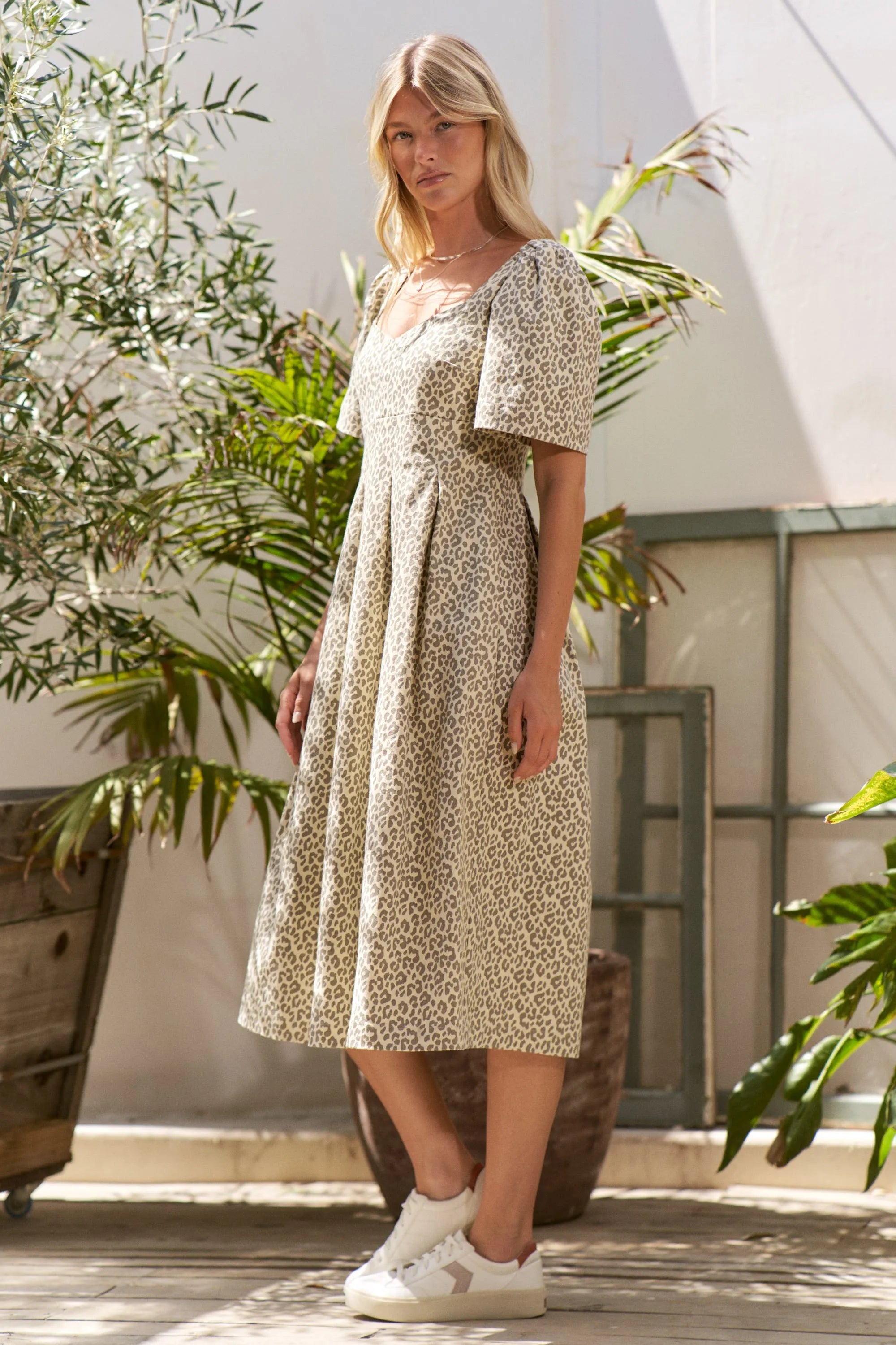 Jade By Jane Leopard Print Bell Sleeve Midi Dress OutfitFlow