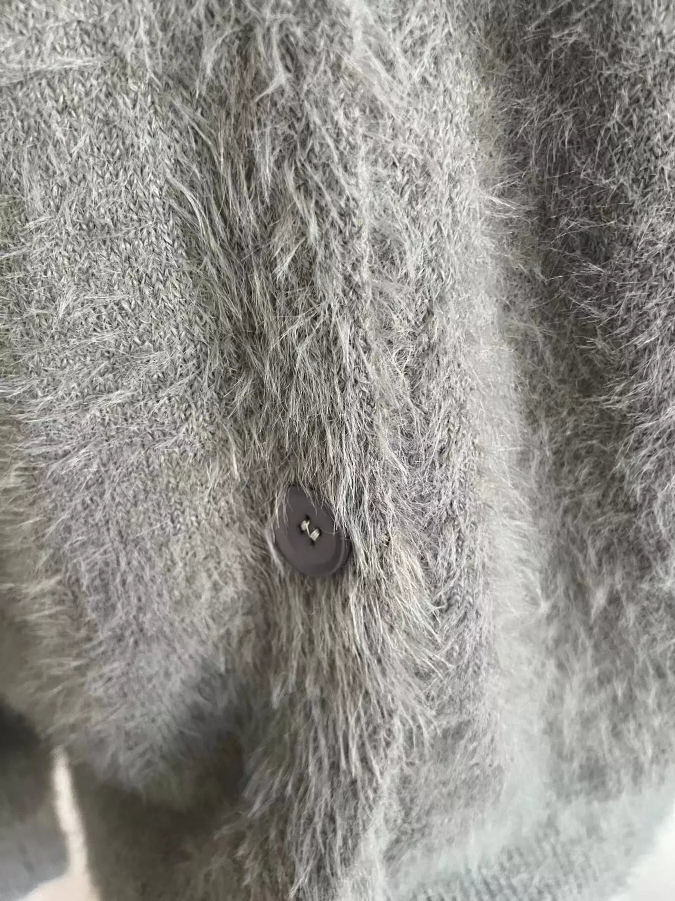 V Neck Button Down Fuzzy Knit Mohair Cardigan OutfitFlow