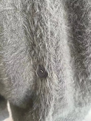 V Neck Button Down Fuzzy Knit Mohair Cardigan OutfitFlow