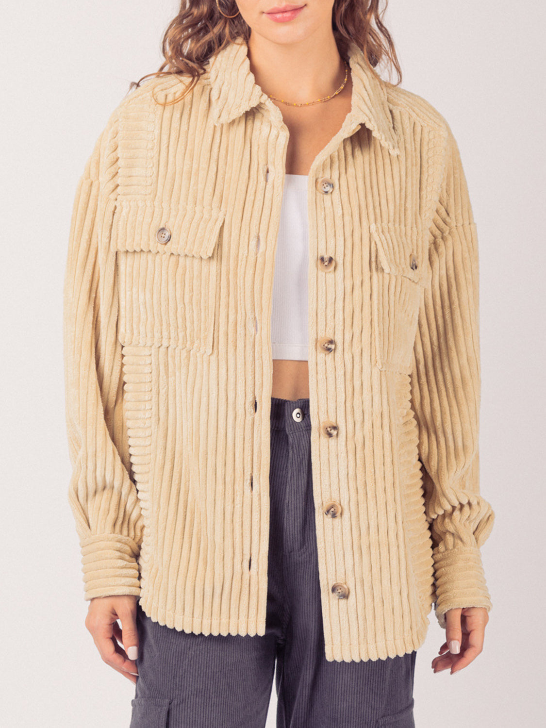 Outfit Flow - Button Up Long Sleeve Corduroy Jacket