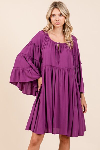 Mittoshop Frill Tie Neck Bell Sleeve Dress OutfitFlow