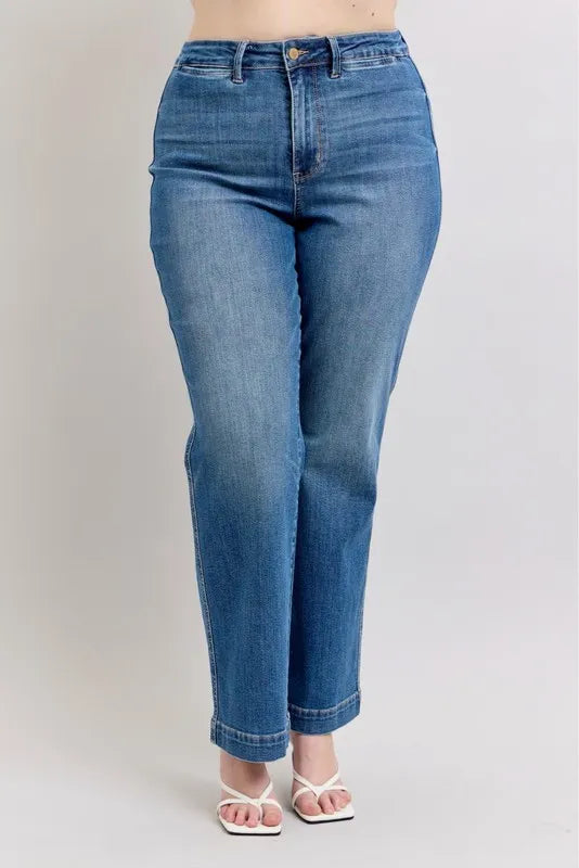 Judy Blue Full Size High Waist Contrast Thread Straight Plus Size OutfitFlow
