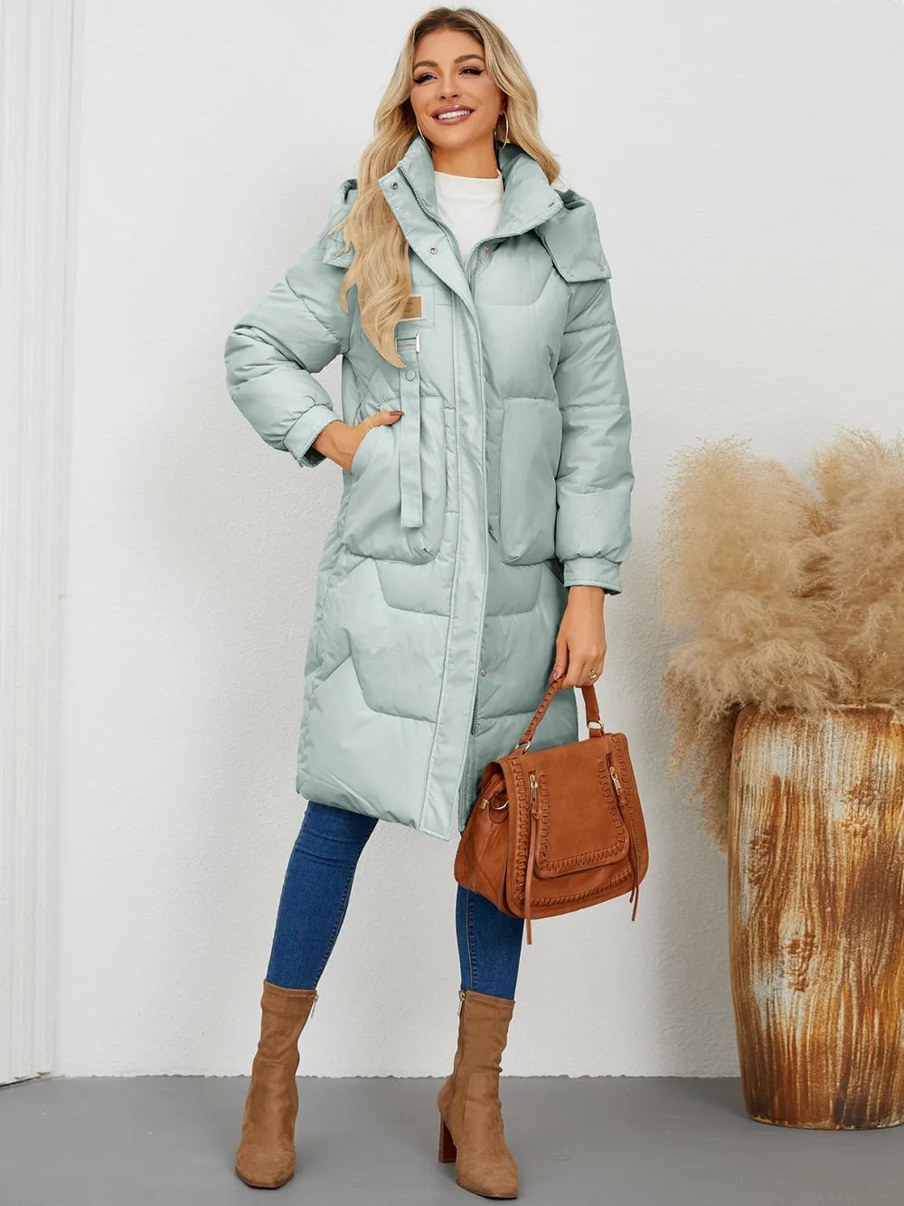 Long Sleeve Longline Hooded Winter Coat OutfitFlow