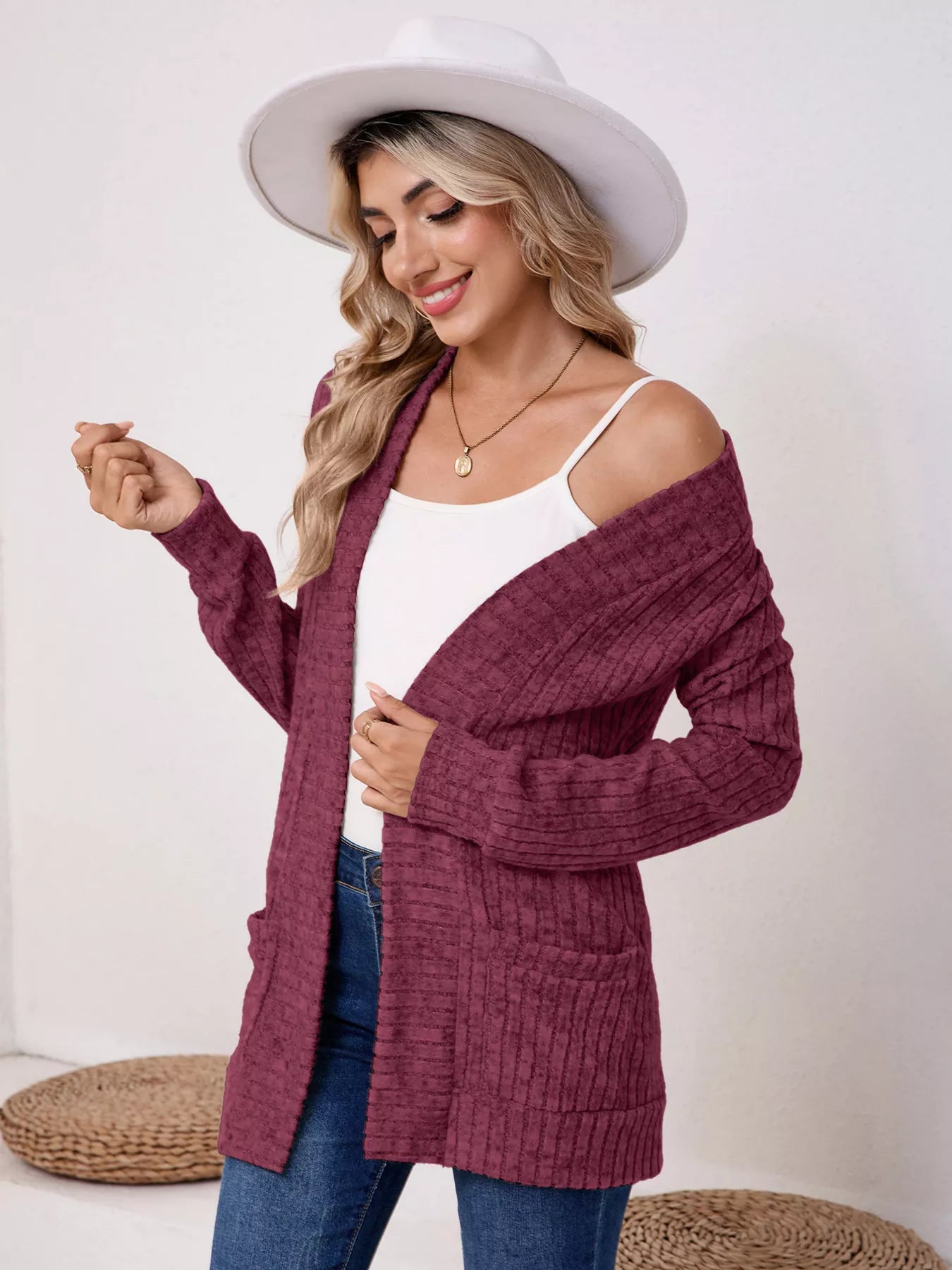 Casual Knit Open Front Cardigan OutfitFlow