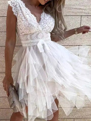 Lace V-Neck Ruffle Dress OutfitFlow