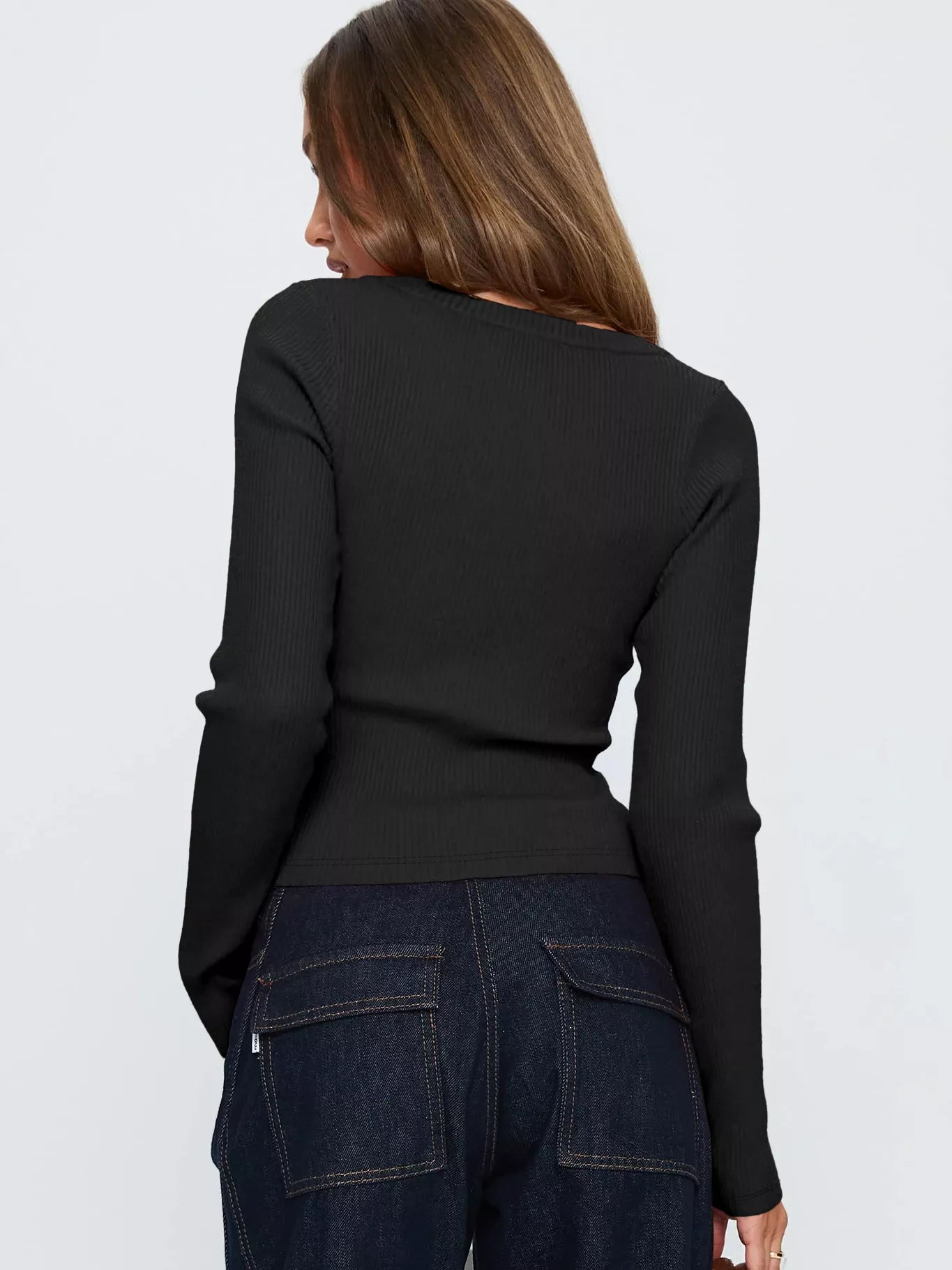 Ribbed Knit Button-Down Cardigan Trendsi