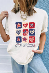 American Heart Star Checkered Graphic Tee White OutfitFlow