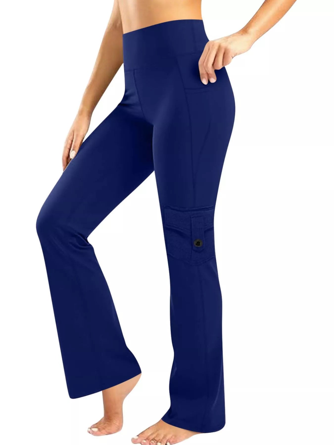 High-Waisted Yoga Pants with Pockets Blue OutfitFlow