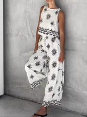 Printed Tank and Wide Leg Pants Set OutfitFlow