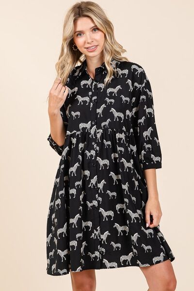 Mittoshop Zebra Print Button Down Shirt Mini Dress OutfitFlow