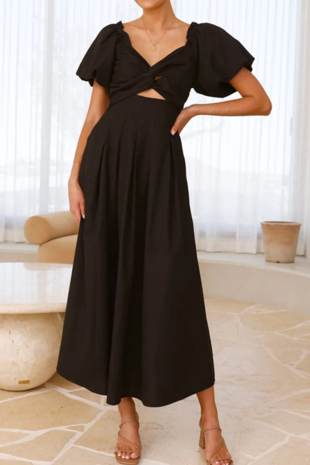 Sweetheart Neck Puff Sleeve Dress OutfitFlow