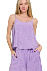 Zenana Woven Acid Crinkle Washed Cami & Pants 2 Piece Set OutfitFlow