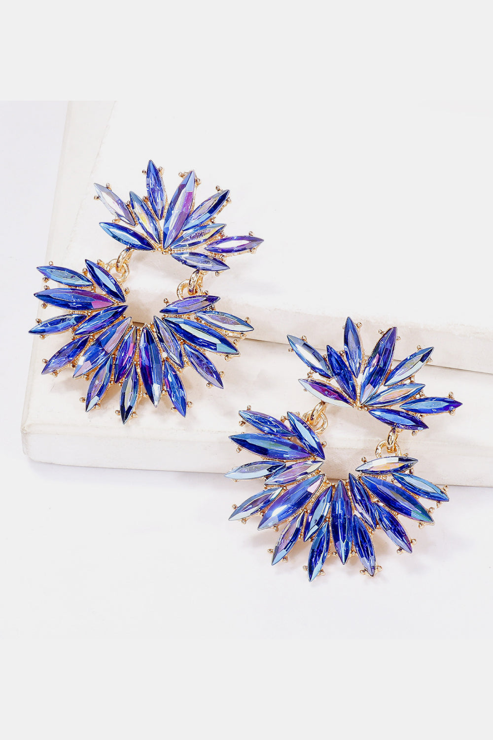 Flower Shape Glass Stone Dangle Earrings OutfitFlow