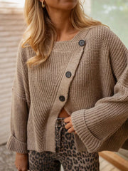 Asymmetrical Button Detail Sweater Trendsi