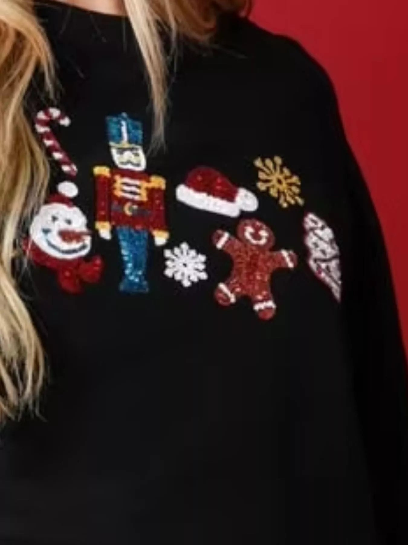 Christmas Sequin Cropped Sweatshirt OutfitFlow