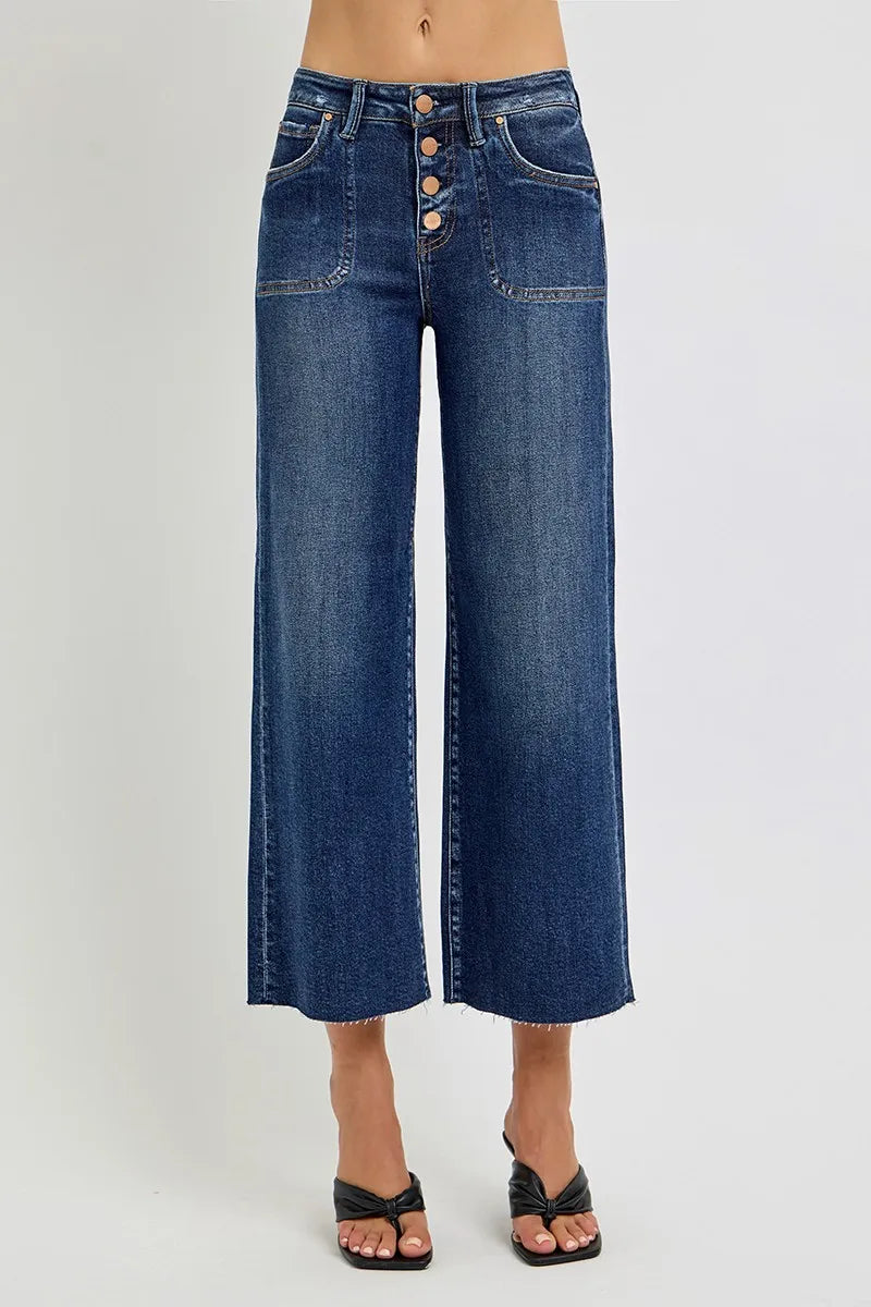 RISEN Full Size High Rise Crop Wide Button Up Jeans Plus Size OutfitFlow