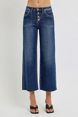 RISEN Full Size High Rise Crop Wide Button Up Jeans Plus Size OutfitFlow