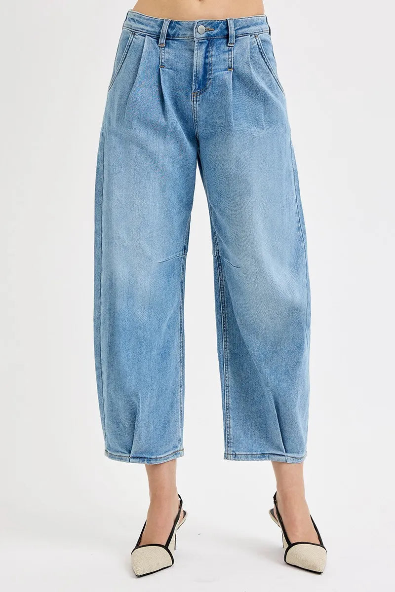 RISEN Full Size Mid Rise Fit Crop Wide Volume Leg Jeans Plus Size OutfitFlow