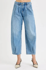 RISEN Full Size Mid Rise Fit Crop Wide Volume Leg Jeans Plus Size OutfitFlow