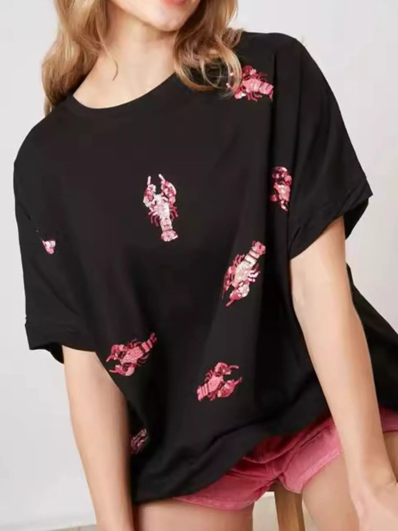 Sequin Lobster Round Neck T-Shirt OutfitFlow