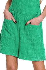 Zenana Woven Double Gauze Acid Washed Romper OutfitFlow