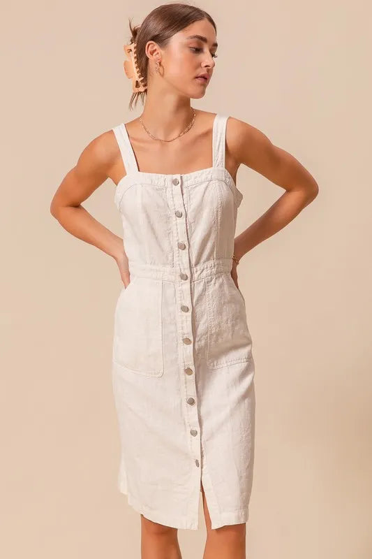 SO ME Button Down Pocket Front Pinafore Dress OutfitFlow