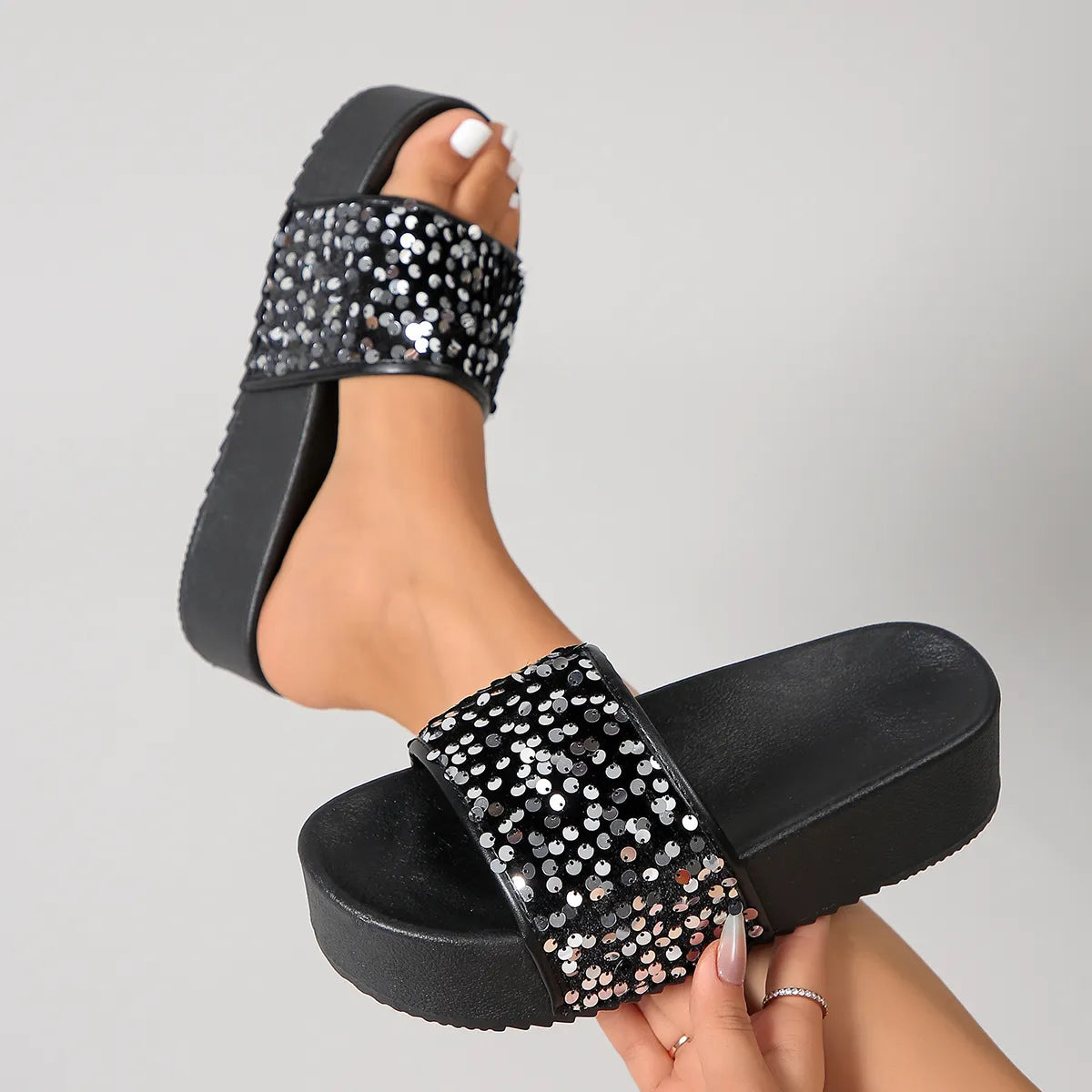 Open Toe Platform Sandals Silver OutfitFlow