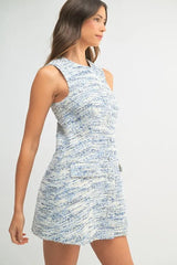MABLE Tweed Sleeveless Button Down Mini Dress OutfitFlow