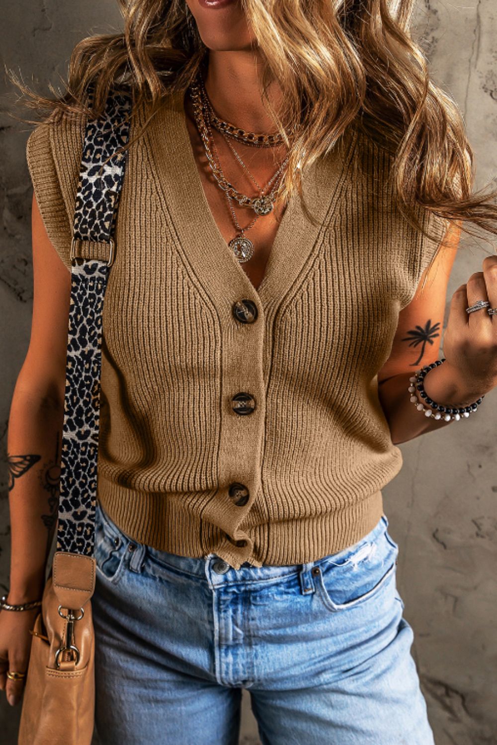 Outfit Flow - Button Up V-Neck Sweater Vest