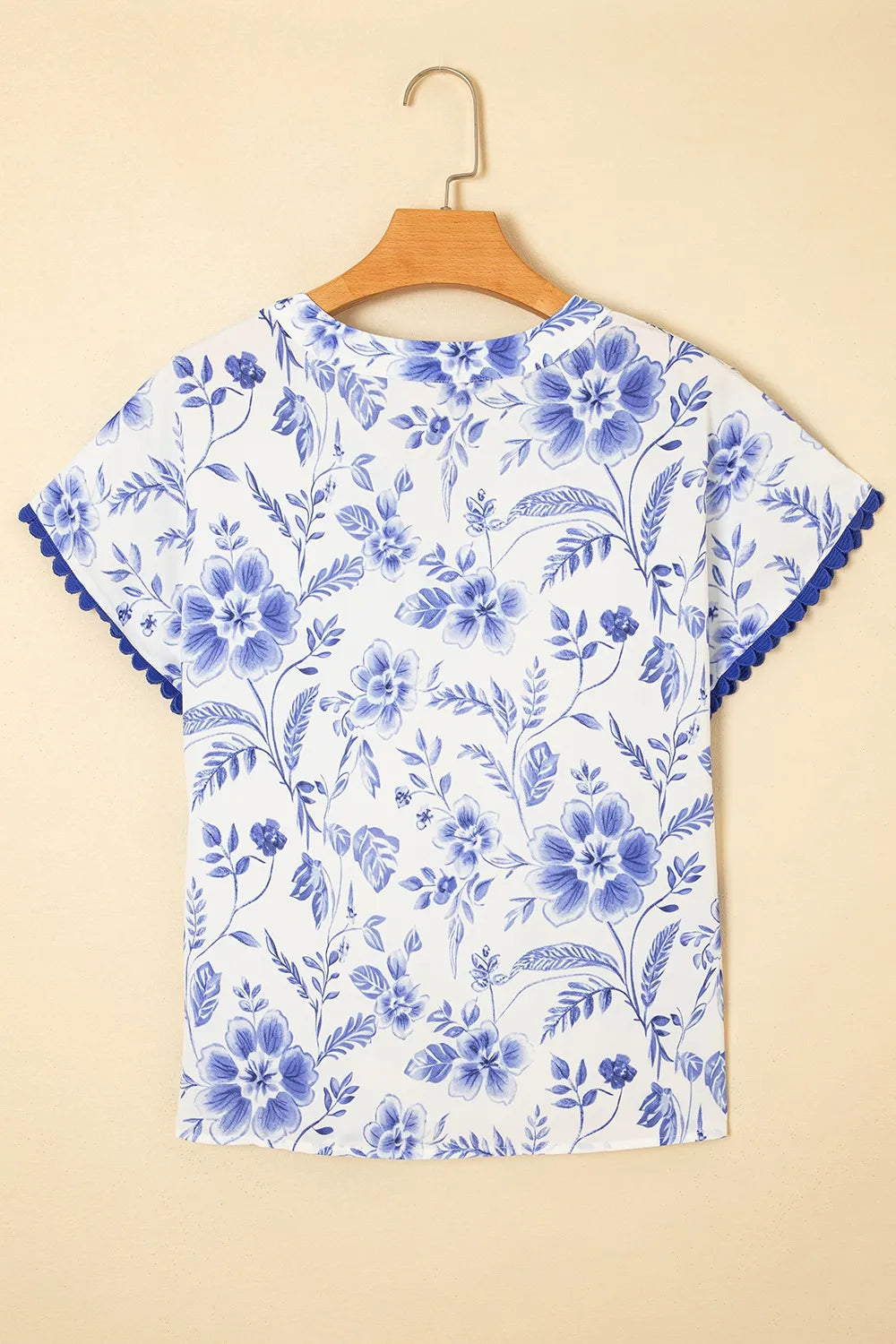 Floral Print Ricrac Trim Short Sleeve Blouse OutfitFlow