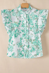 Printed Ruffled Sleeve Button-Up Blouse OutfitFlow