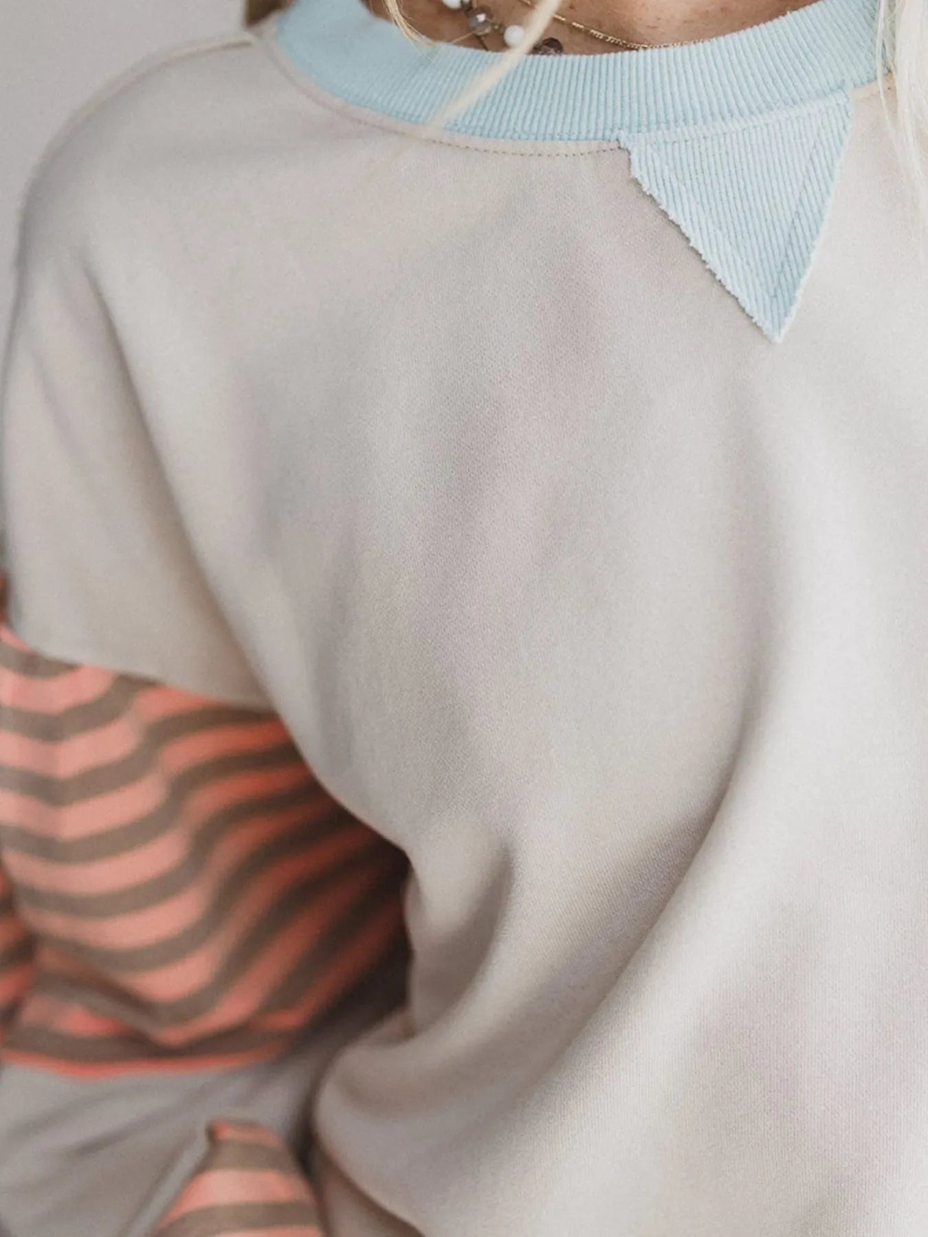 Striped Colorblock Patchwork Drop Shoulder Sweatshirt Trendsi
