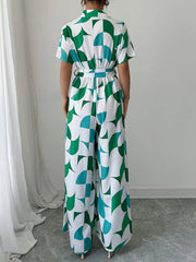 Printed Wide Leg Belted Jumpsuit OutfitFlow