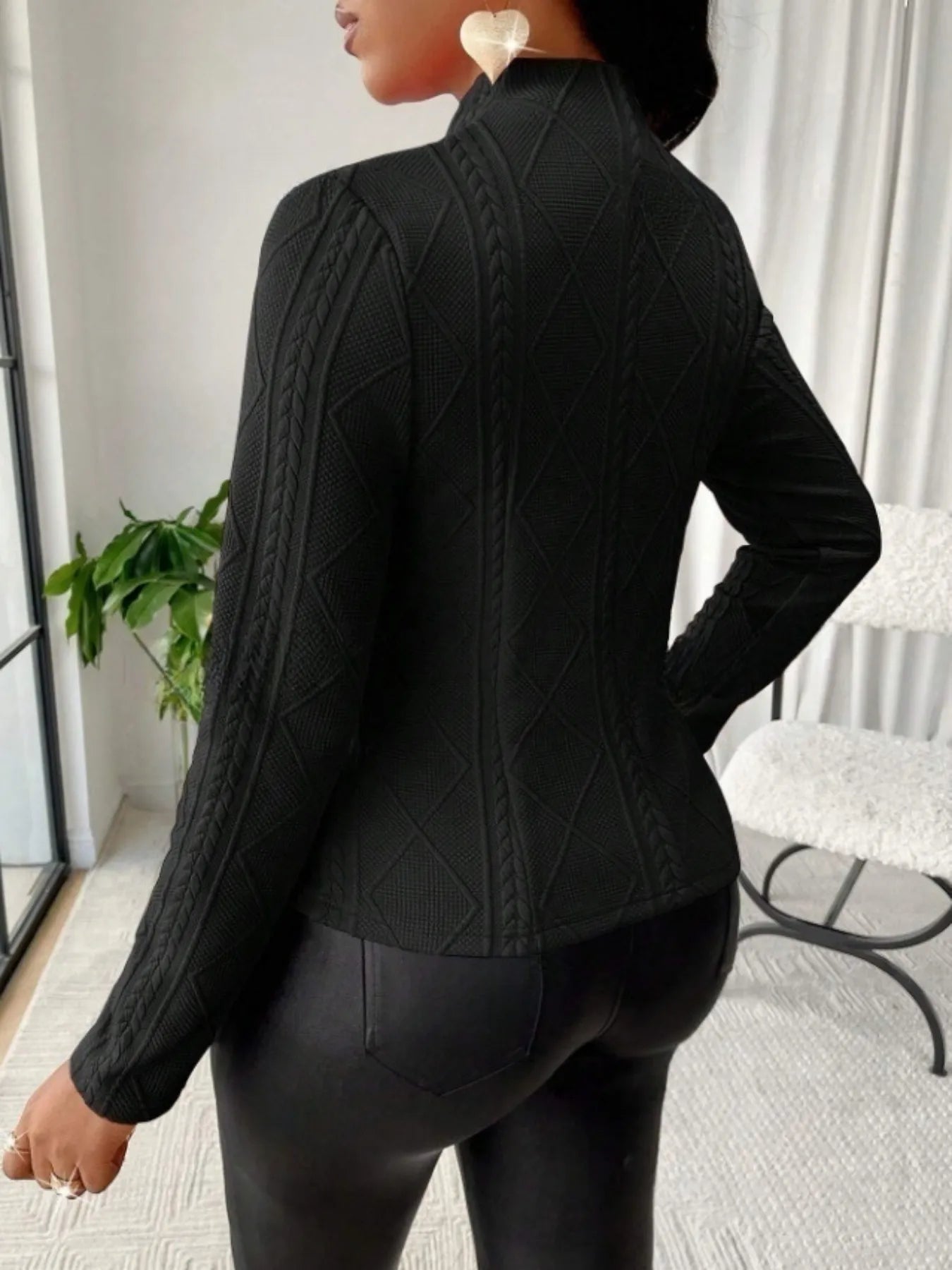 Textured Button Up Long Sleeve Jacket OutfitFlow