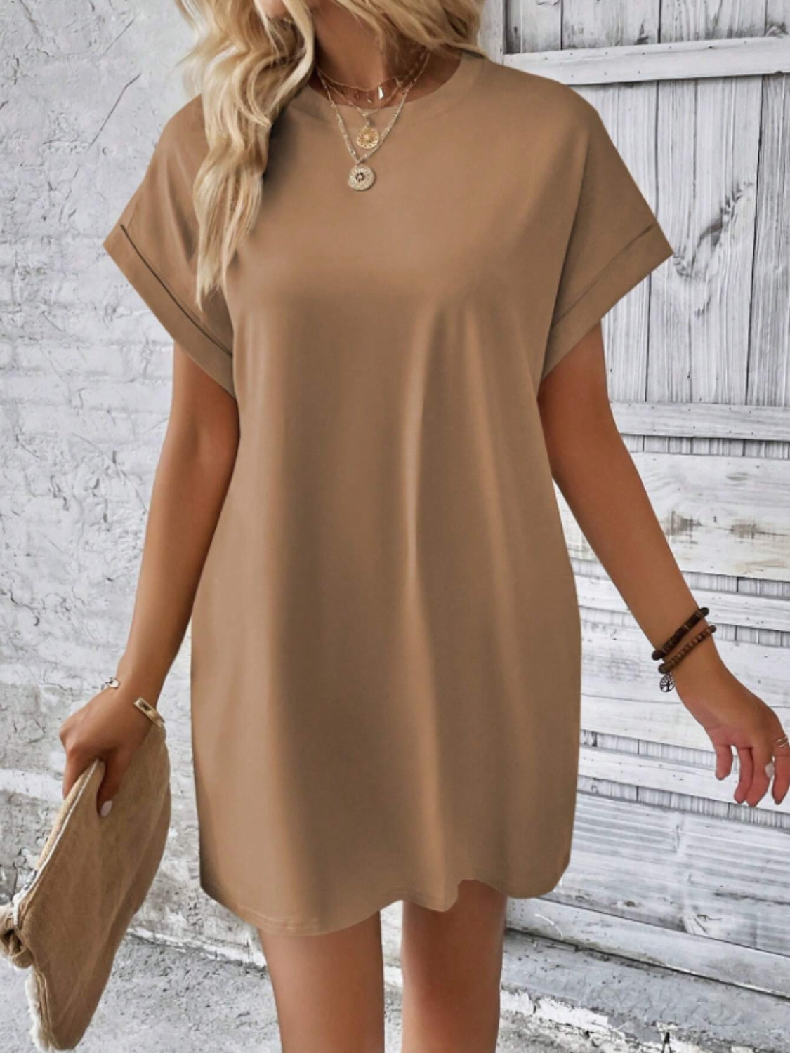 Short Sleeve Mini Tee Dress with Pockets OutfitFlow