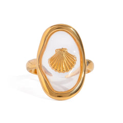 18K Gold-Plated Shell Pattern Mother of Pearl Ring OutfitFlow