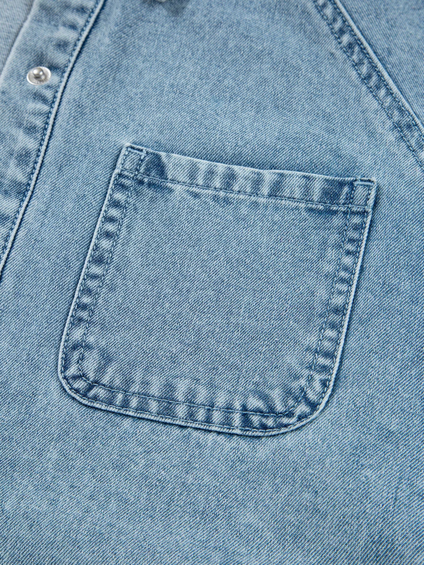 Smocked Cuffs Flared Denim Shirt Mini Dress Trendsi