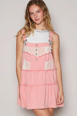 POL Lace Patchwork Detail Denim Overall Dress OutfitFlow