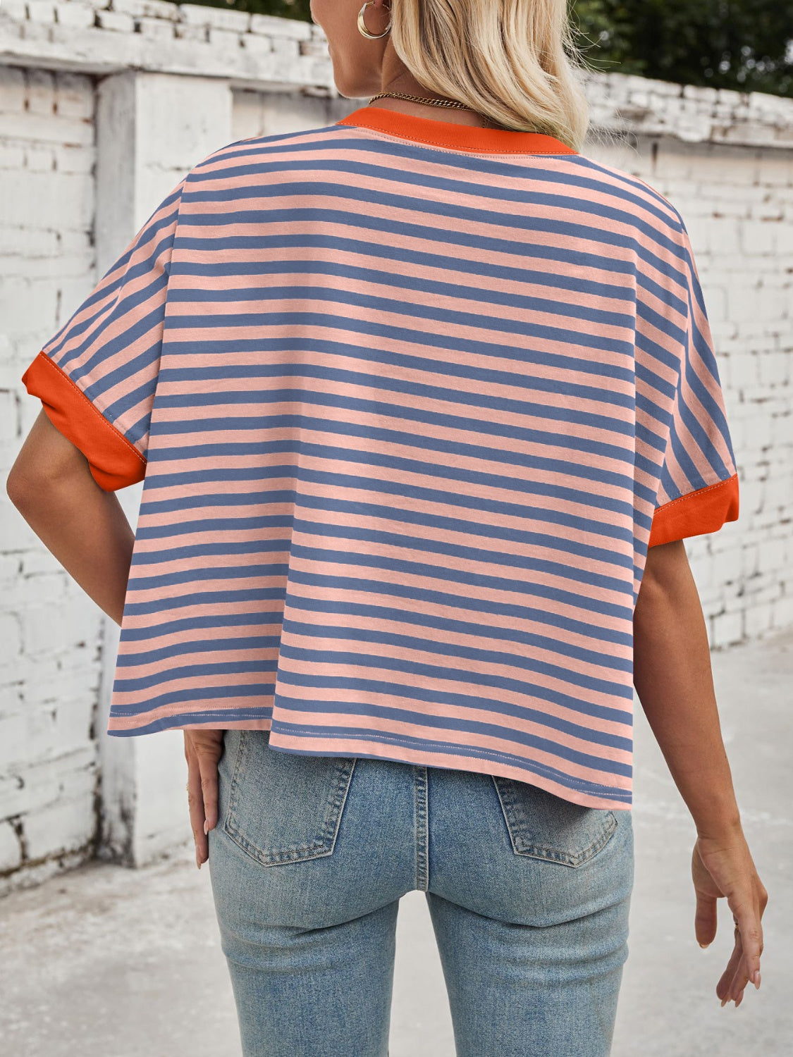 Outfit Flow - Lovelet Striped Round Neck Short Sleeve T-Shirt