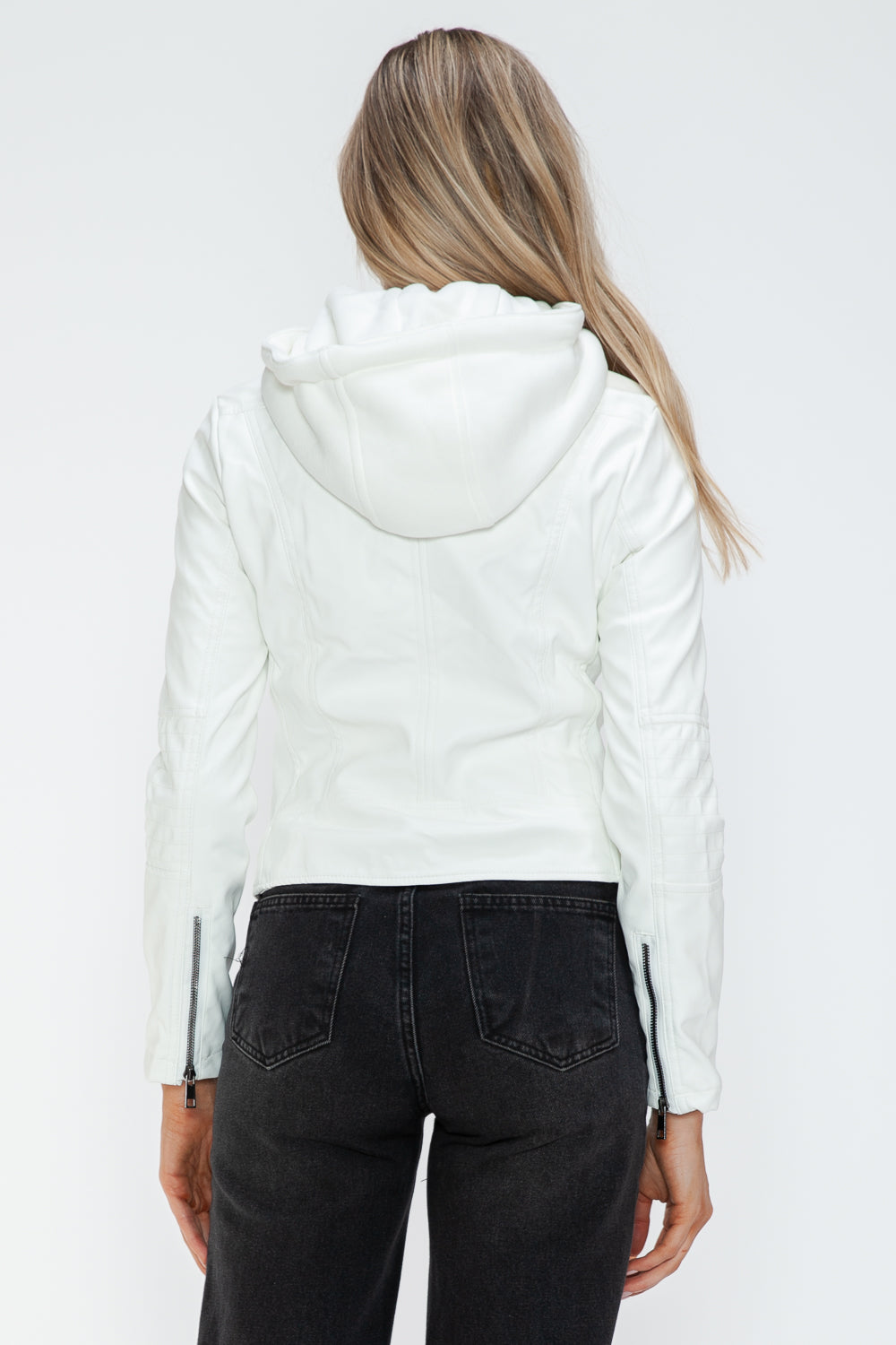 Outfit Flow - Snobbish Faux Leather Zip Up Drawstring Hooded Jacket