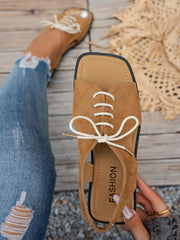 Casual Lace-Up Open Toe Flat Sandals OutfitFlow