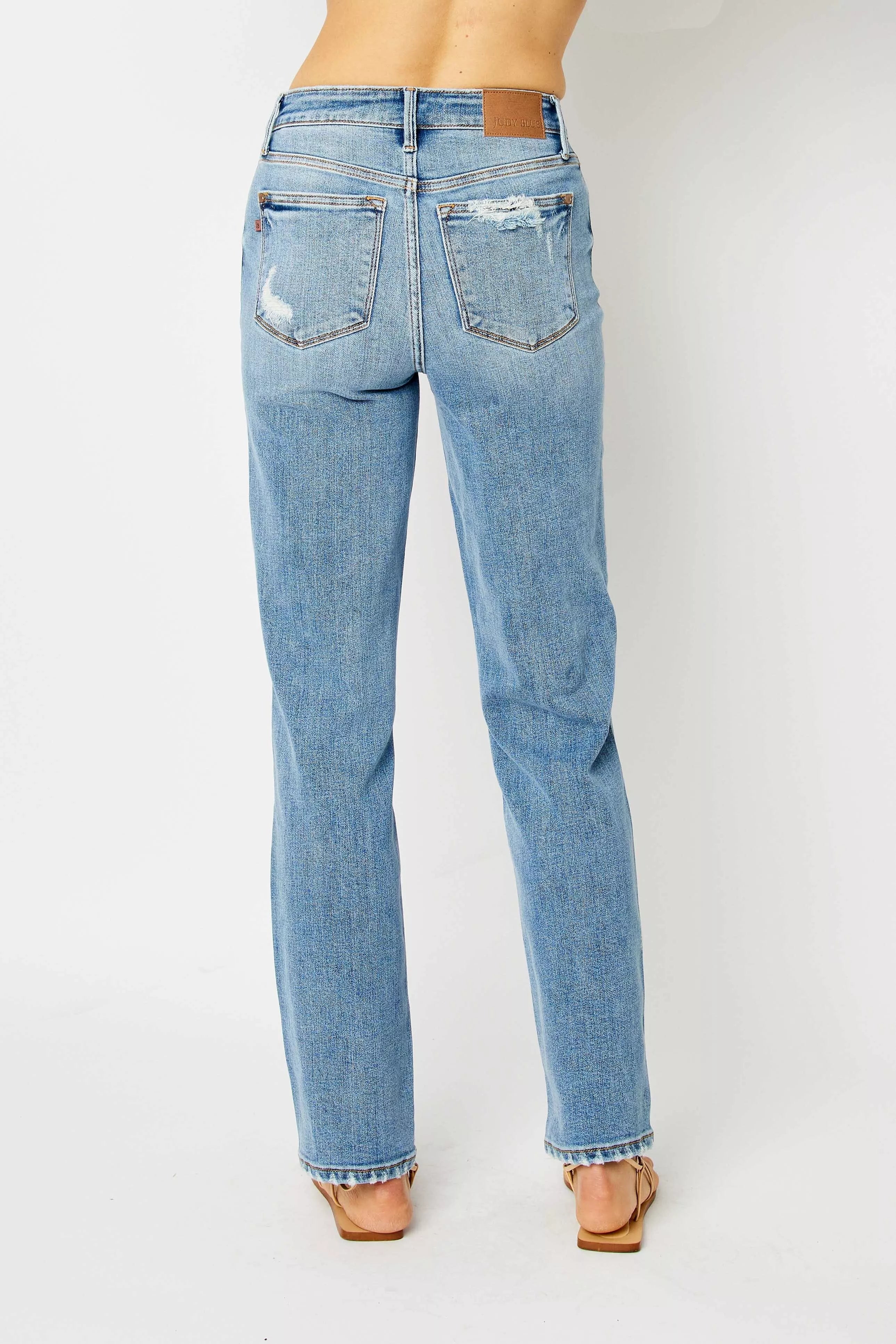Judy Blue Full Size High Waist Straight Jeans with Heavy Destroy Plus Size OutfitFlow