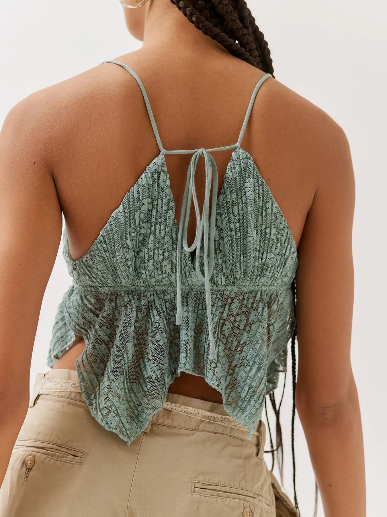 Lace Cropped Cami with Flowy Hem OutfitFlow