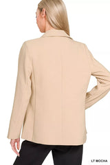 Zenana Woven Long Sleeve Blazer With Lining OutfitFlow