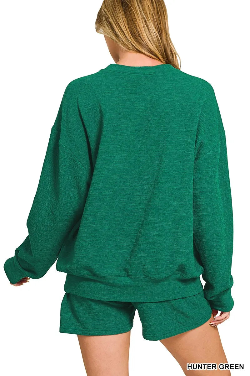 Zenana Slub Long Sleeve Top and Shorts Set OutfitFlow