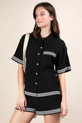 VERY J Crinkled Woven Shirt Top & Shorts Set OutfitFlow