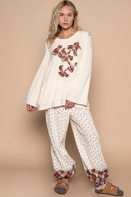 Outfit Flow - POL Embroidered Round Neck Long Sleeve Knit Top