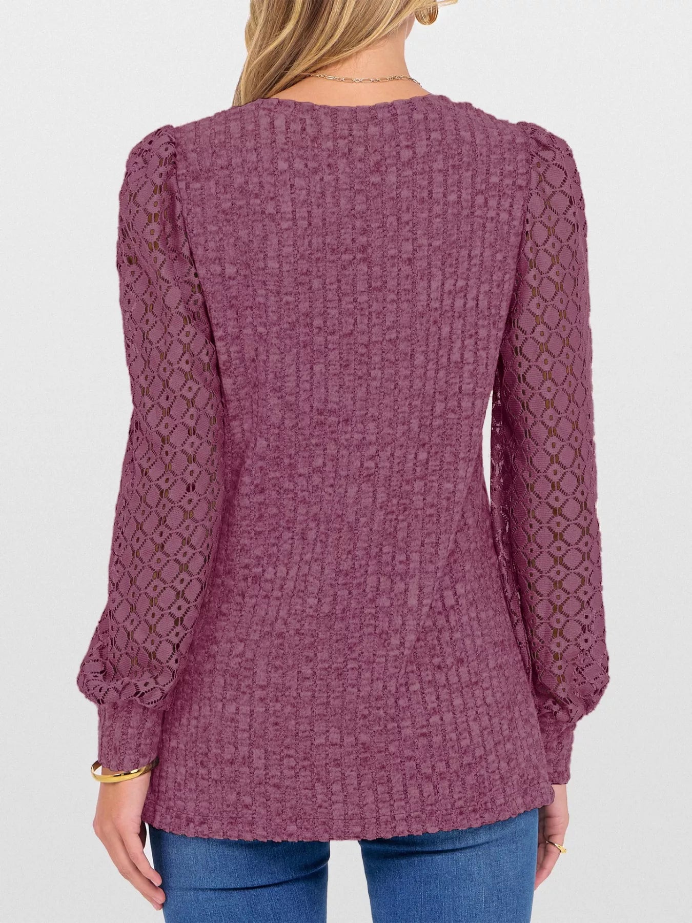 Lace Sleeve V-Neck T-Shirt OutfitFlow