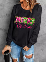 MERRY Christmas Letter Graphic Drop Shoulder Sweatshirt OutfitFlow
