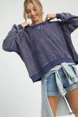 Umgee Mineral Wash French Terry Sweatshirt Trendsi